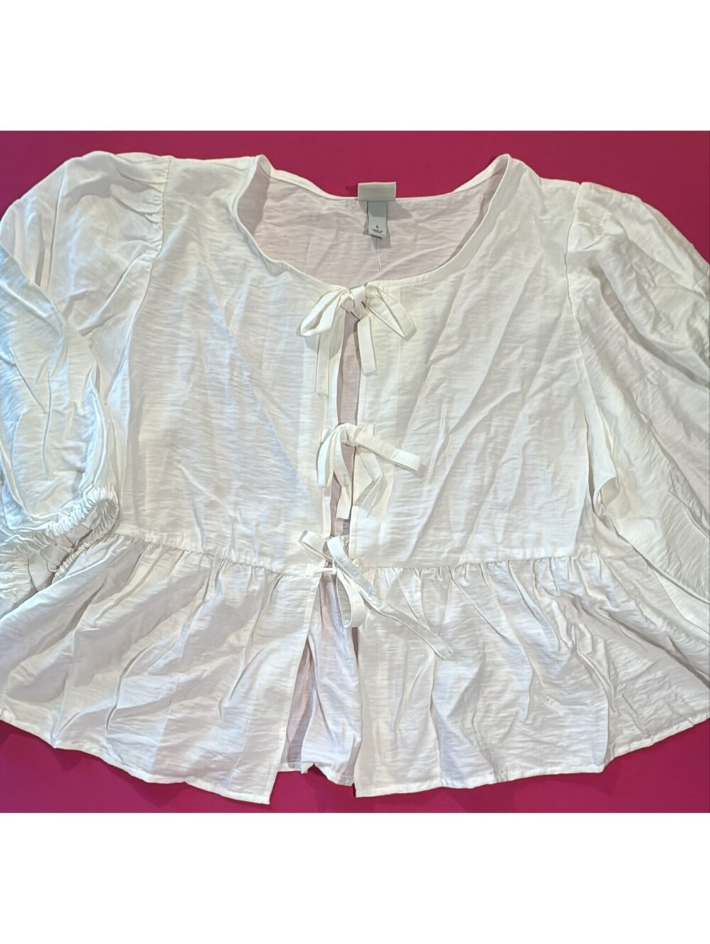 A New Day Puff Sleeve Tie Front Blouse White Size L New